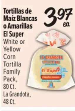 El Super White or Yellow Corn Tortilla Family Pack 80 Ct. La Grandota, 48 Ct offer