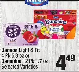 Super King Markets Dannon Light & Fit 4 Pk 5.3 oz or Danonino 12 Pk 1.7 oz offer