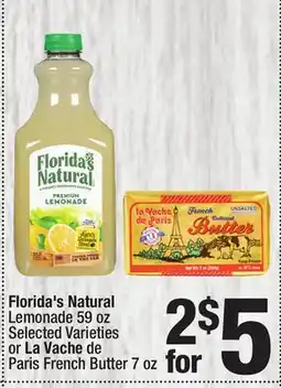 Super King Markets Florida's Natural Lemonade 59 oz or La Vache de Paris French Butter 7 oz offer
