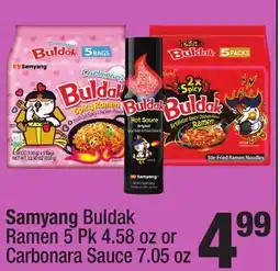 Super King Markets Samyang Buldak Ramen 5 Pk 4.58 oz or Carbonara Sauce 7.05 oz offer