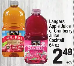 Super King Markets Langers Apple Juice or Cranberry Juice Cocktail offer