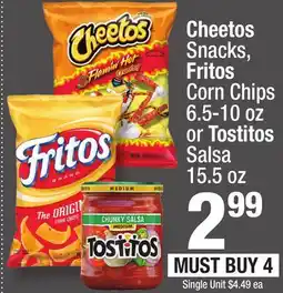 Super King Markets Cheetos Snacks, Fritos Corn Chips 6.5-10 oz or Tostitos Salsa 15.5 oz offer