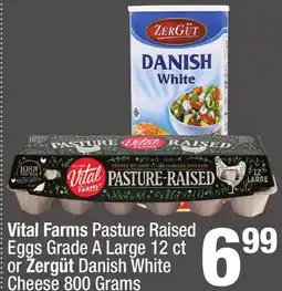 Super King Markets Vital Farms Pasture Raised Eggs Grade A Large 12 ct or Zergüt Danish White Cheese 800 Grams offer