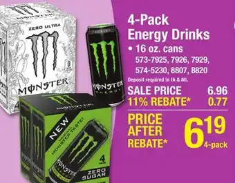 Menards 4-Pack Energy Drinks offer