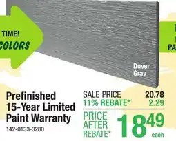 Menards Prefinished 15-Year Limited Paint Warranty offer
