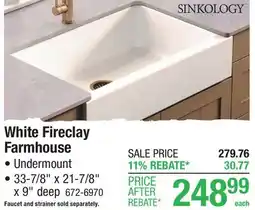 Menards SINKOLOGY White Fireclay Farmhouse offer