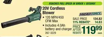 Menards MASTER FORCE 20V Cordless Blower offer