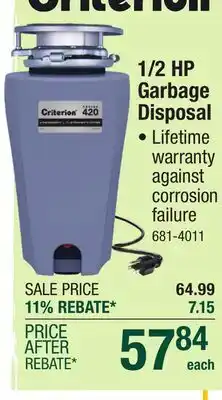 Menards Criterion 1/2 HP Garbage Disposal offer