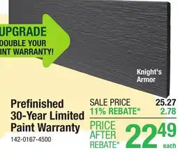 Menards Prefinished 30-Year Limited Paint Warranty offer