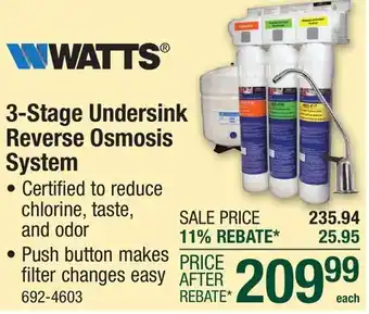 Menards Watts 3-Stage Undersink Reverse Osmosis System offer