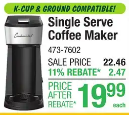 Menards Continental Single Serve Coffee Maker offer