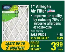 Menards 1 Allergen Air Filter offer