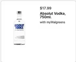 Walgreens Absolut Vodka, 750ml offer