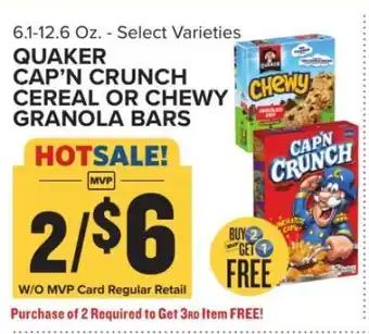 Food Lion Quaker Cap'n Crunch Cereal or Chewy Granola Bars offer