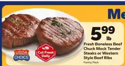 Save a Lot Fresh Boneless Beef Chuck Mock Tender Steaks or Western Style Beef Ribs offer