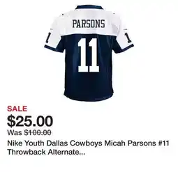 Dick's Sporting Goods Nike Youth Dallas Cowboys Micah Parsons #11 Throwback Alternate Navy Game Jersey offer