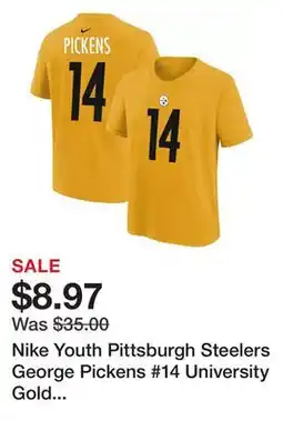 Dick's Sporting Goods Nike Youth Pittsburgh Steelers George Pickens #14 University Gold T-Shirt offer