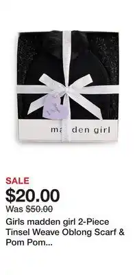 Kohl's Girls madden girl 2-Piece Tinsel Weave Oblong Scarf & Pom Pom Beanie Set offer