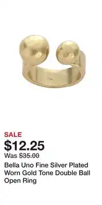 Kohl's Bella Uno Fine Silver Plated Worn Gold Tone Double Ball Open Ring offer