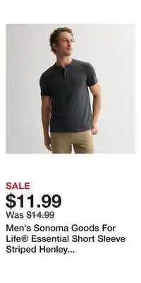 Kohl's Men's Sonoma Goods For Life Essential Short Sleeve Striped Henley T-Shirt offer
