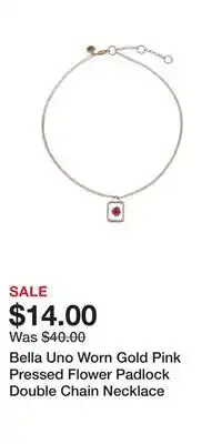 Kohl's Bella Uno Worn Gold Pink Pressed Flower Padlock Double Chain Necklace offer