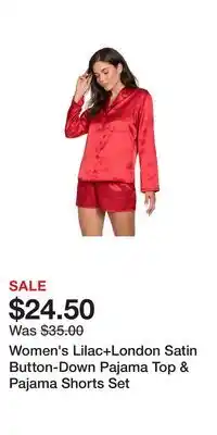Kohl's Women's Lilac+London Satin Button-Down Pajama Top & Pajama Shorts Set offer