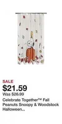 Kohl's Celebrate Together Fall Peanuts Snoopy & Woodstock Halloween Pumpkin Shower Curtain offer