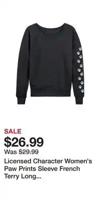 Kohl's Licensed Character Women's Paw Prints Sleeve French Terry Long Sleeve Tee offer