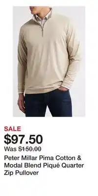 Nordstrom Peter Millar Pima Cotton & Modal Blend Piqué Quarter Zip Pullover offer