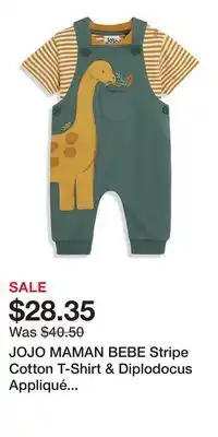 Nordstrom JOJO MAMAN BEBE Stripe Cotton T-Shirt & Diplodocus Appliqué Overalls Set offer