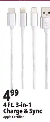 Ocean State Job Lot TechBunch 3-in-1 USB Charging Cable 4' offer