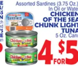 Bravo Supermarkets CHICKEN OF THE SEA CHUNK LIGHT TUNA 5 Oz. Cans offer