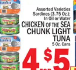 C Town CHICKEN OF THE SEA CHUNK LIGHT TUNA 5 Oz. Cans offer