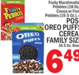 C Town POST OREO PUFFS CEREAL FAMILY SIZE 16.5 Oz. Boxes offer