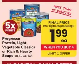 ACME Progresso Protein, Light, Vegetable Classics or Rich & Hearty Soups offer