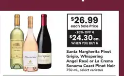 ACME Santa Margherita Pinot Grigio, Whispering Angel Rosé or La Crema Sonoma Coast Pinot Noir offer