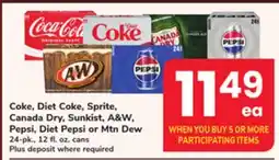 ACME Coke, Diet Coke, Sprite, Canada Dry, Sunkist, A & W, Pepsi, Diet Pepsi or Mtn Dew offer