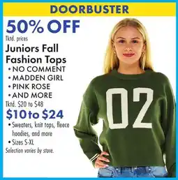 Boscov's Juniors Fall Fashion Tops offer