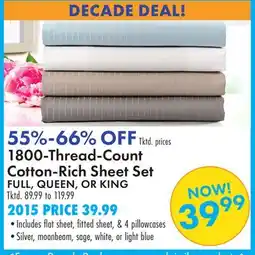 Boscov's 1800-Thread-Count Cotton-Rich Sheet Set FULL, QUEEN, OR KING offer