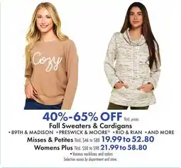 Boscov's Fall Sweaters & Cardigans offer