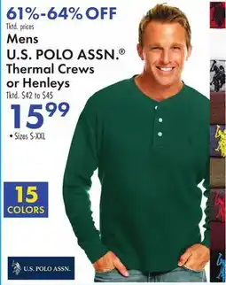 Boscov's Mens U.S POLO ASSN. Thermal Crews or Henleys offer