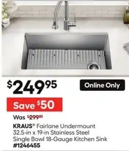 Lowe's KRAUS Fairlane Undermount 32.5-in x 19-in Stainless Steel Single Bowl 18-Gauge Kitchen Sink offer