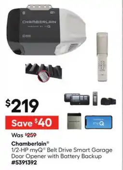 Lowe's 1/2-HP myQ Belt Drive Smart Garage Door Opener with Battery Backup offer