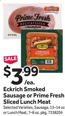 Stop&Shop Eckrich Smoked Sausage or Prime Fresh Sliced Lunch Meat offer