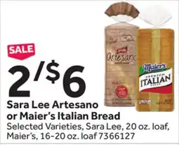 Stop&Shop Sara Lee Artesano or Maier's Italian Bread offer