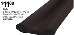 Lowe's M-D 3-ft x 3-11/32-in x 1-1/2-in Brown Foam/Cloth Door Weatherstrip offer