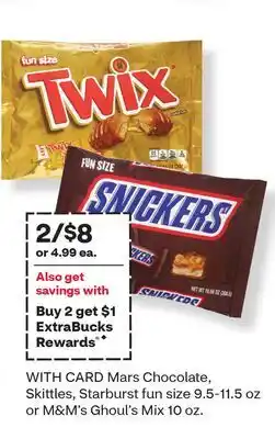 CVS Mars Chocolate, Skittles, Starburst fun size 9.5-11.5 oz or M&M's Ghoul's Mix 10 oz offer