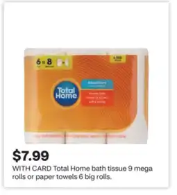 CVS Total Home bath tissue 9 mega rolls or paper towels 6 big rolls offer