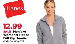 Runnings Hanes Men's or Women's Fleece Full Zip Hoodie offer