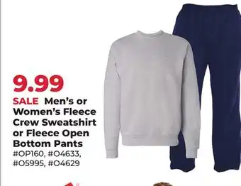 Runnings Hanes Men's or Women's Fleece Crew Sweatshirt or Fleece Open Bottom Pants offer